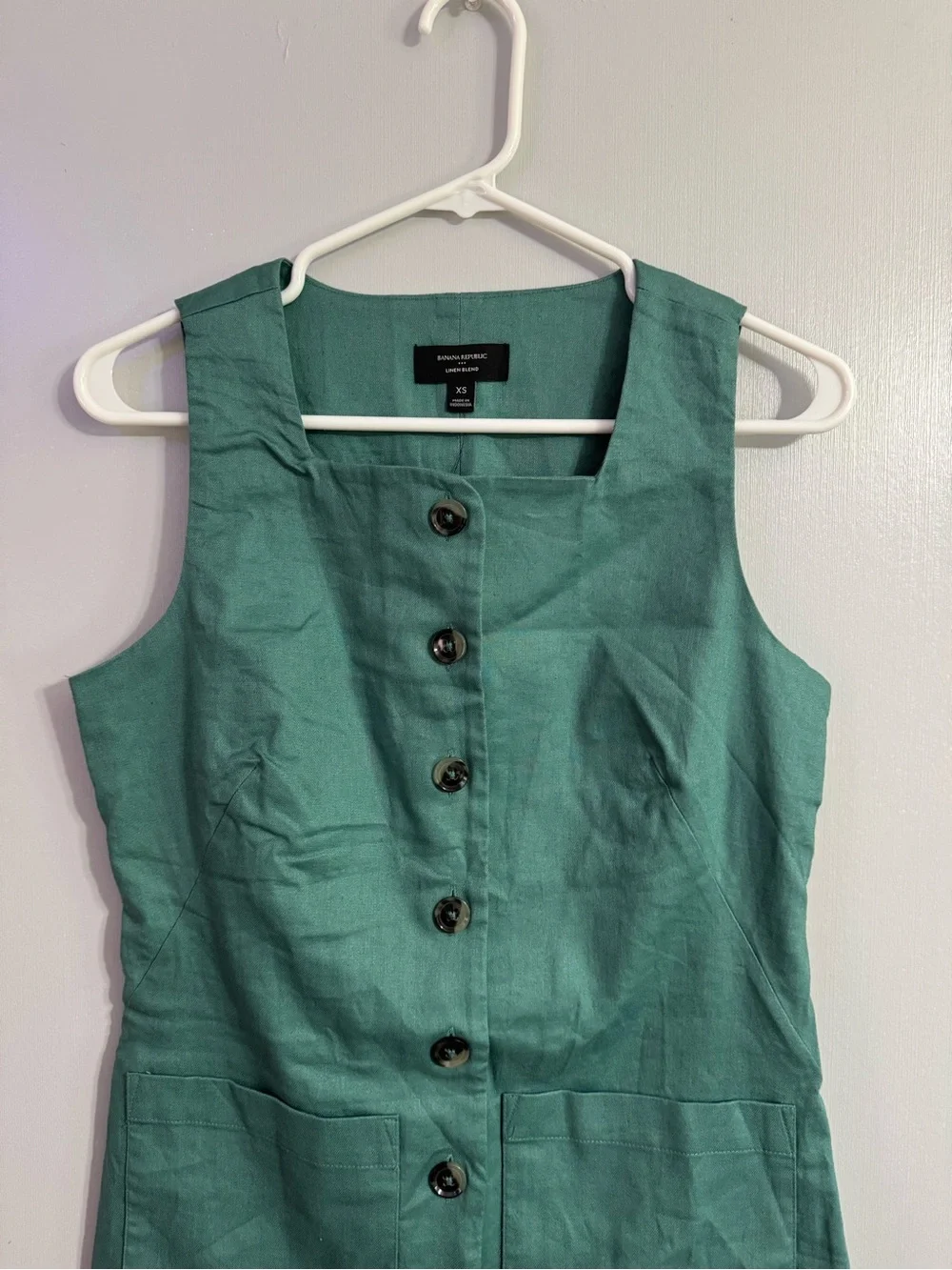Banana Republic Square Neck Linen Blend Mini Dress Size XS Light Sea Green